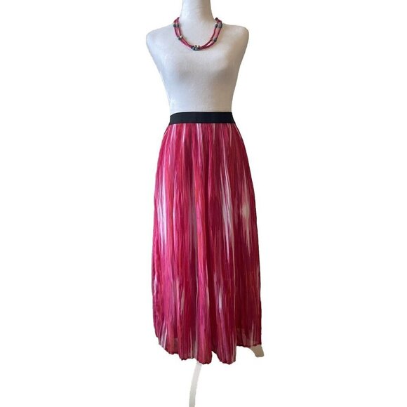 White Dresses & Skirts - Women's Skirt Pink White Crinkle Stretch Waistband Lined Hippie Boho Festival